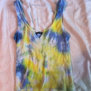 Brandy Melville Yellow and Blue Tie Dye Tank Top